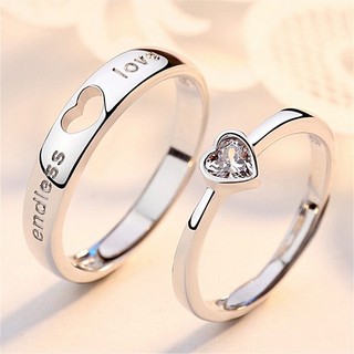Set 2 nhẫn bạc 925 mặt trái tim đính đá pha lê