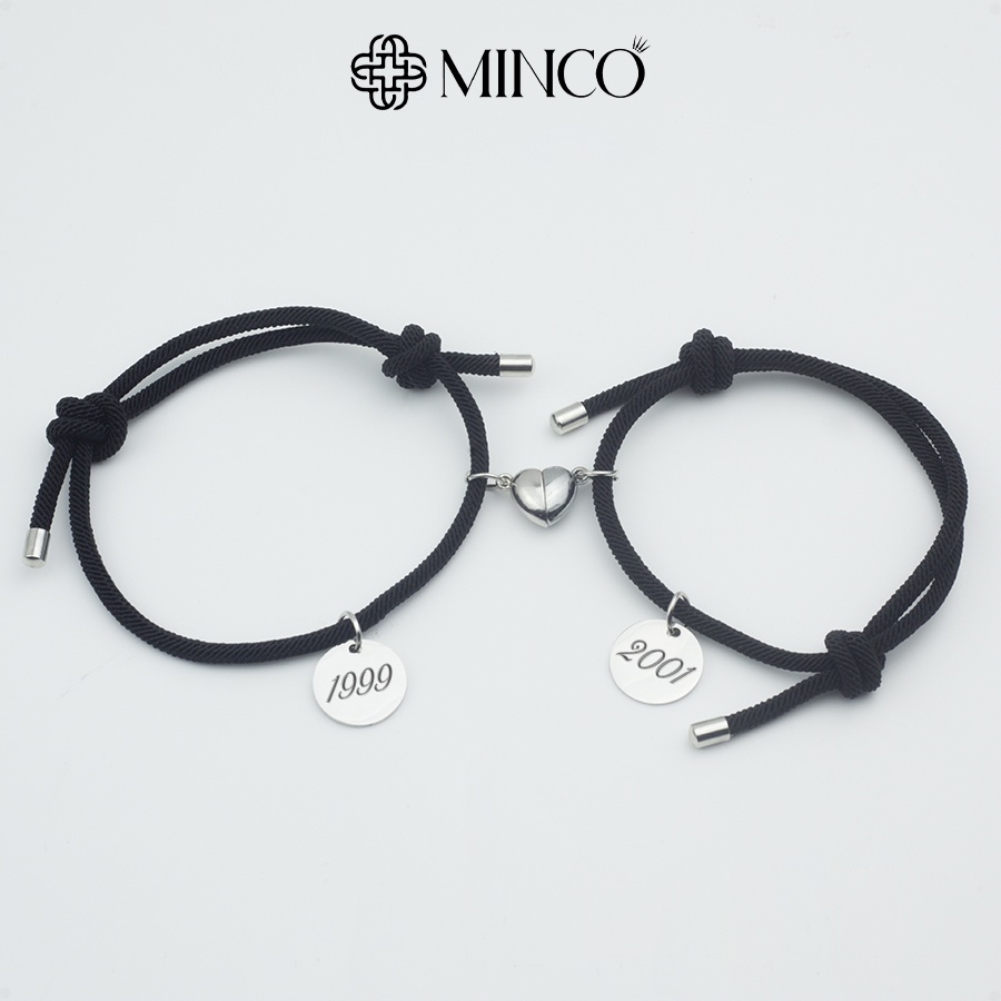 Vòng tay đôi Minco Accessories Lắc cặp nam châm trái tim hút nhau khắc tên theo yêu cầu phong cách thời trang LT63