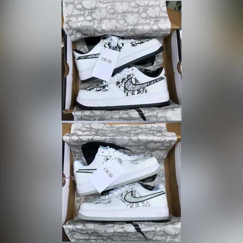 Giày thể thao AF1 Dior Trắng đế đen, xám 🏆HOT TREND🏆Giày Sneaker Af1 họa tiết Nam Nữ Đủ Size, Giày cổ thấp, Full Boxtiết