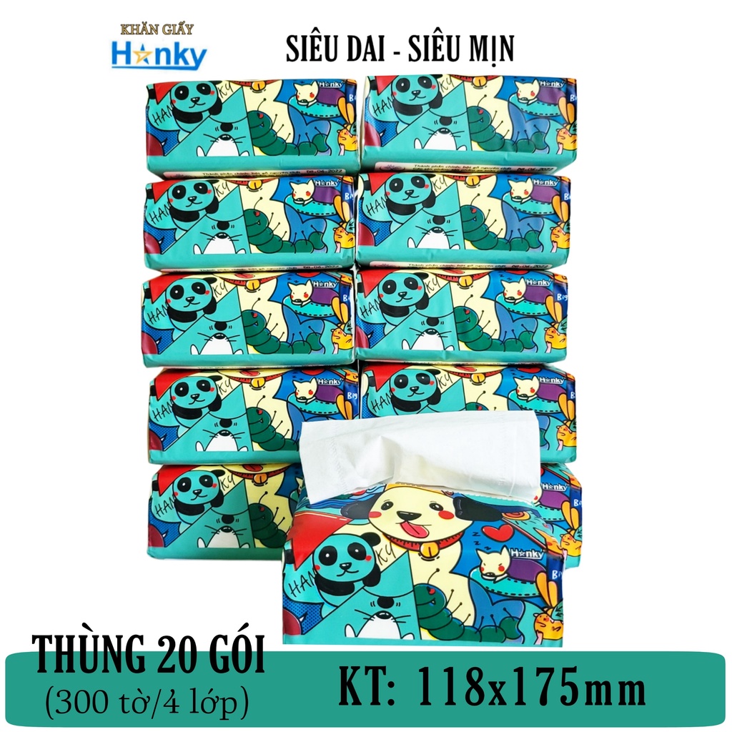 Thùng 30 Gói Giấy Ăn Gấu Trúc Hanky Khăn Giấy Vệ Sinh Rút Tiện Lợi Gói 300 Tờ 4 Lớp Siêu Dai Mềm Mại