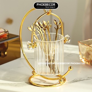 (XẢ KHO) Dĩa ăn hoa quả, nĩa ăn trái cây kèm cốc đựng thìa dĩa và giá treo cao cấp – PB82