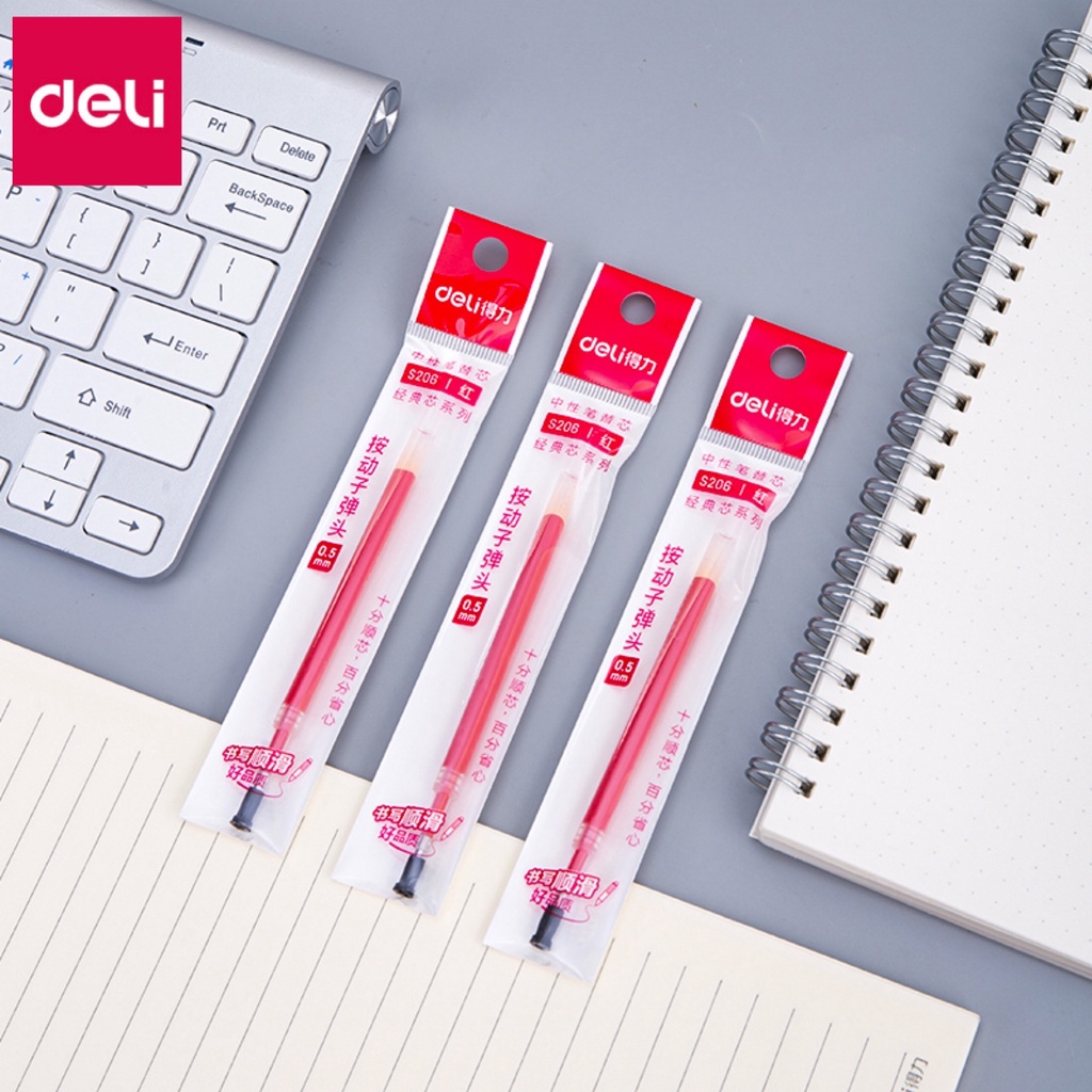 Ruột Bút Gel Deli Ngòi 0.5mm Dùng Thay Thế Cho Bút Bi Bấm Deli A575, S101, S108, A025B