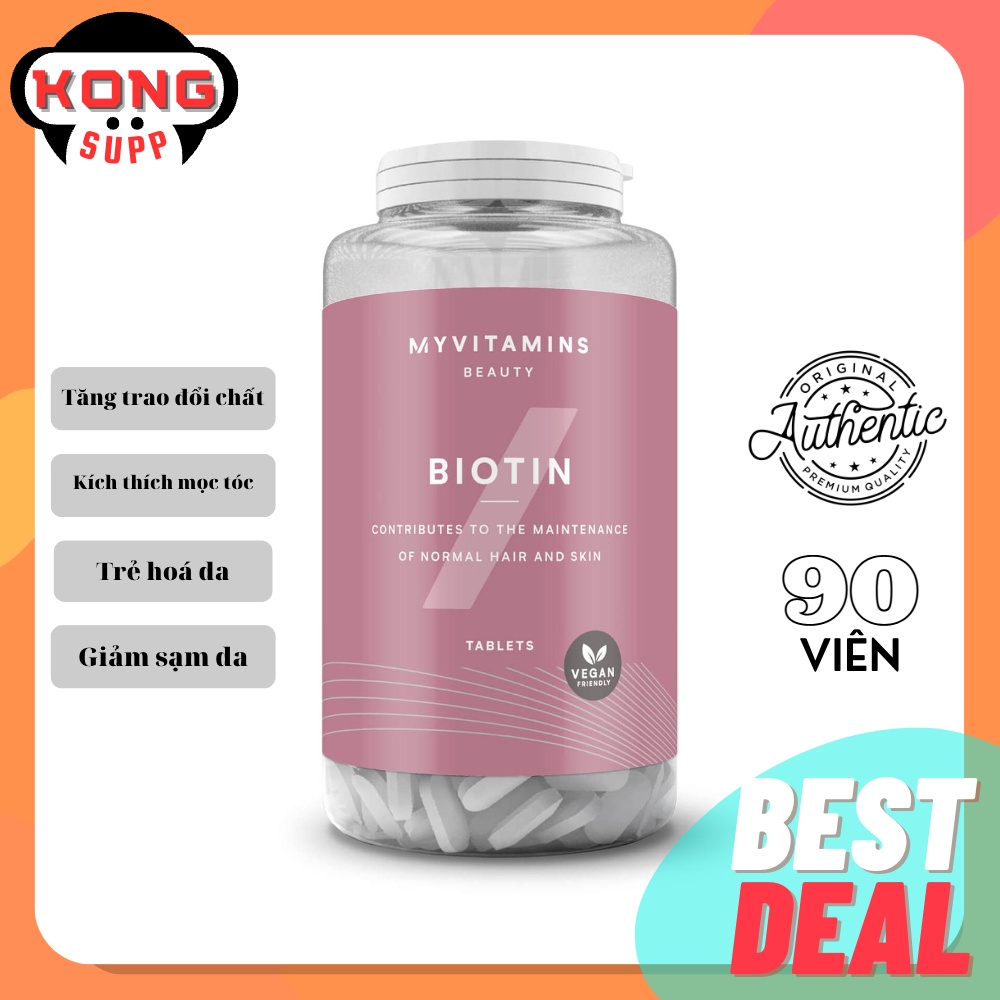 Viên uống MyVitamins Biotin kích mọc tóc 10.000mcg lọ 90 viên nhập khẩu chính hãng Anh
