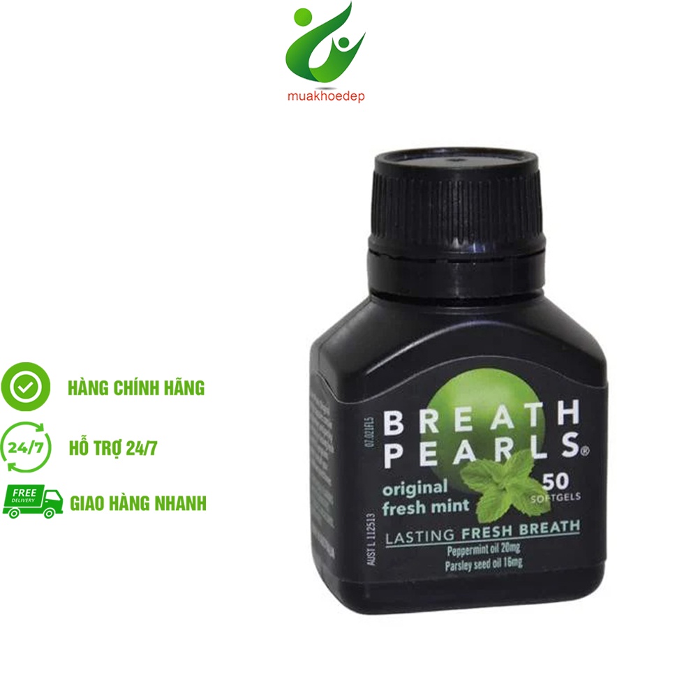 Viên Ngậm Thơm Miệng Breath Pearls Của Úc (Hộp 50 Viên) Giảm Hôi Miệng Cho Người Lớn, Phụ Nữ Và Bé Trên 6 Tuổi