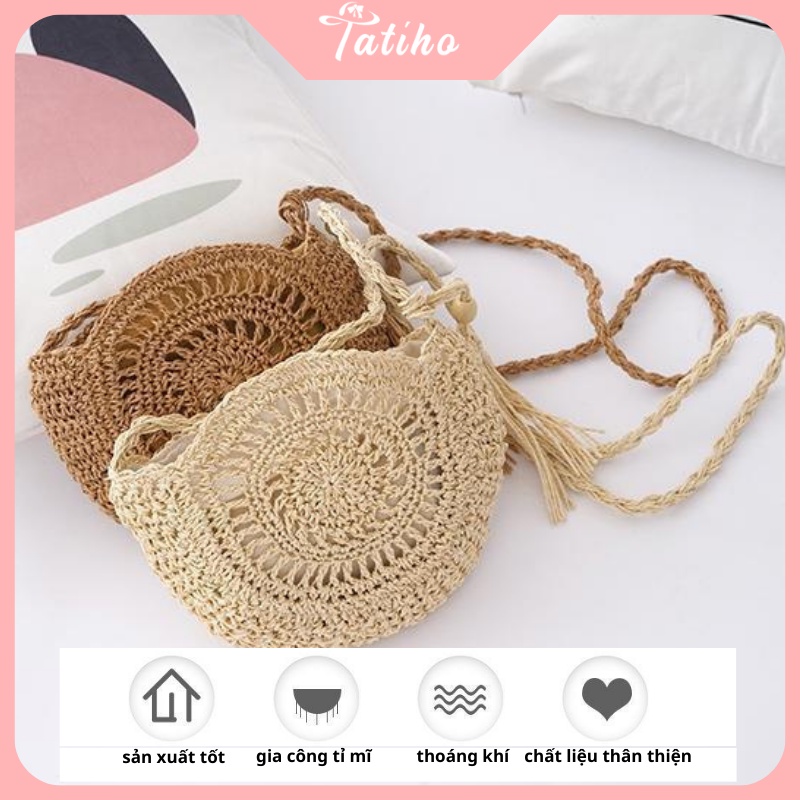Túi cói đeo chéo Unisex đan hoạ tiết bông hoa nhiều màu thời trang mùa hè phong cách hàng quốc - Mã TC008