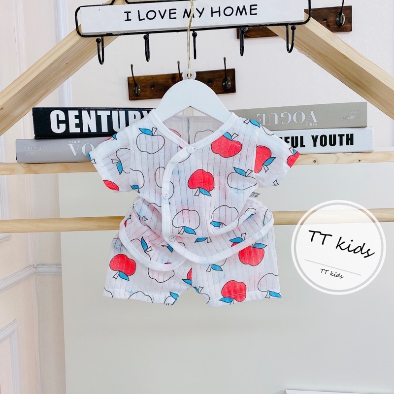 Bộ cotton cộc giấy cúc cài chéo chất mềm mát thấm hút mồ hôi cho trẻ sơ sinh/ bé sơ sinh trai và gái