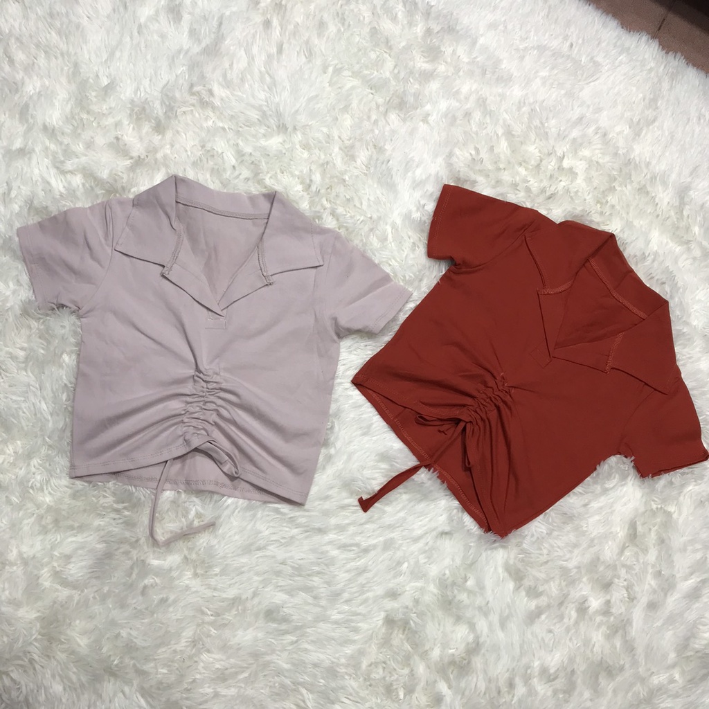Áo polo nữ dáng ôm tay ngắn mẫu rút dây thời trang trẻ trung cá tình nhiều màu - áo thun nữ croptop