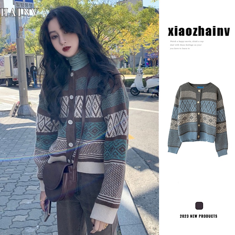Xiaozhainv Áo khoác cardigan dáng rộng tay dài phong cách Hàn Quốc thời trang