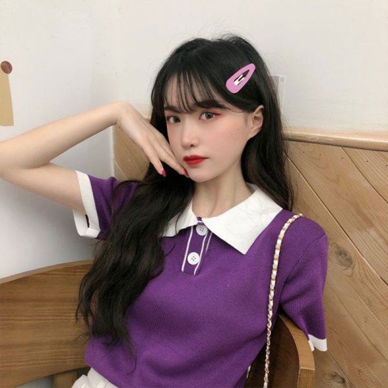 Áo Thun POLO Tay Ngắn Dáng Rộng Màu Sắc Đơn Giản Phong Cách Hàn Quốc