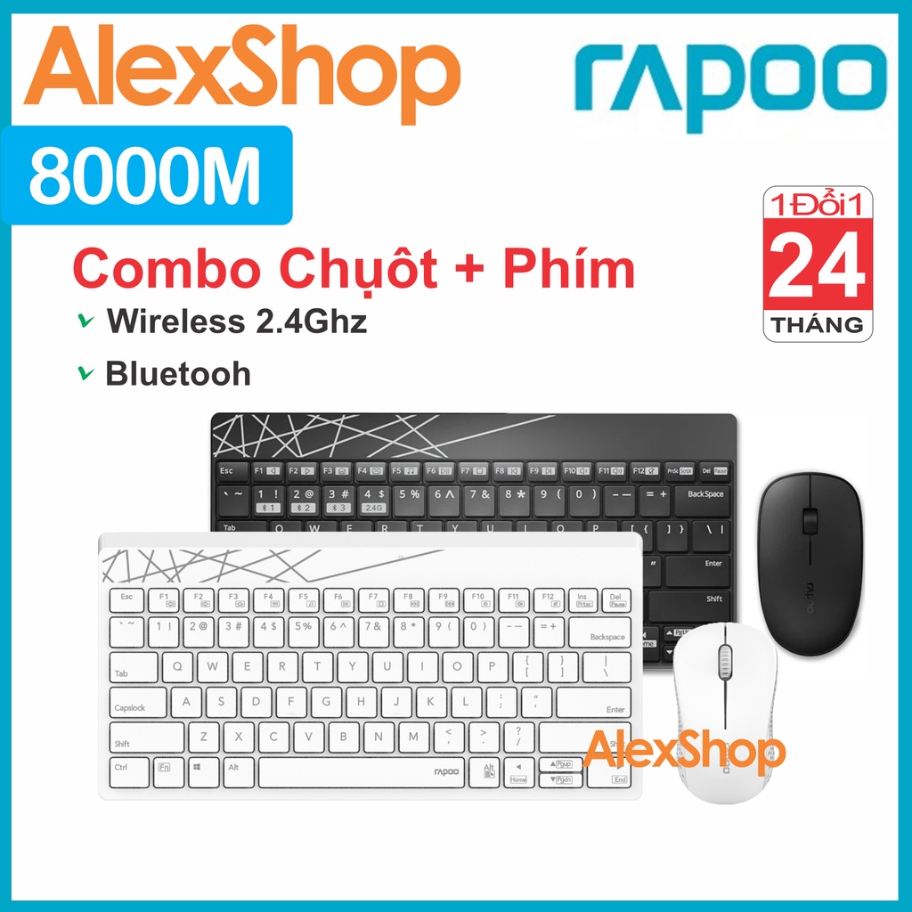 [2 Màu] Rapoo 8000M Combo Bàn Phím Chuột Không Dây Wireless/ Bluetooth - Chính Hãng
