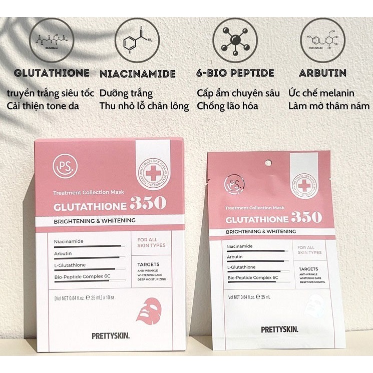 Lẻ 1 miếng Mặt Nạ Dưỡng Trắng Phục Hồi Da Hydra B5 Glutathione Retinol Prettyskin pretty skin Treatment  Mask 25ml