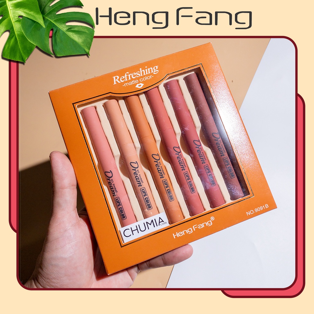 Son kem lì HENGFANG refreshing 6 cây THÁI / TRUNG môi lâu trôi không trôi giá rẻ học sinh bộ trang điểm chính hãng