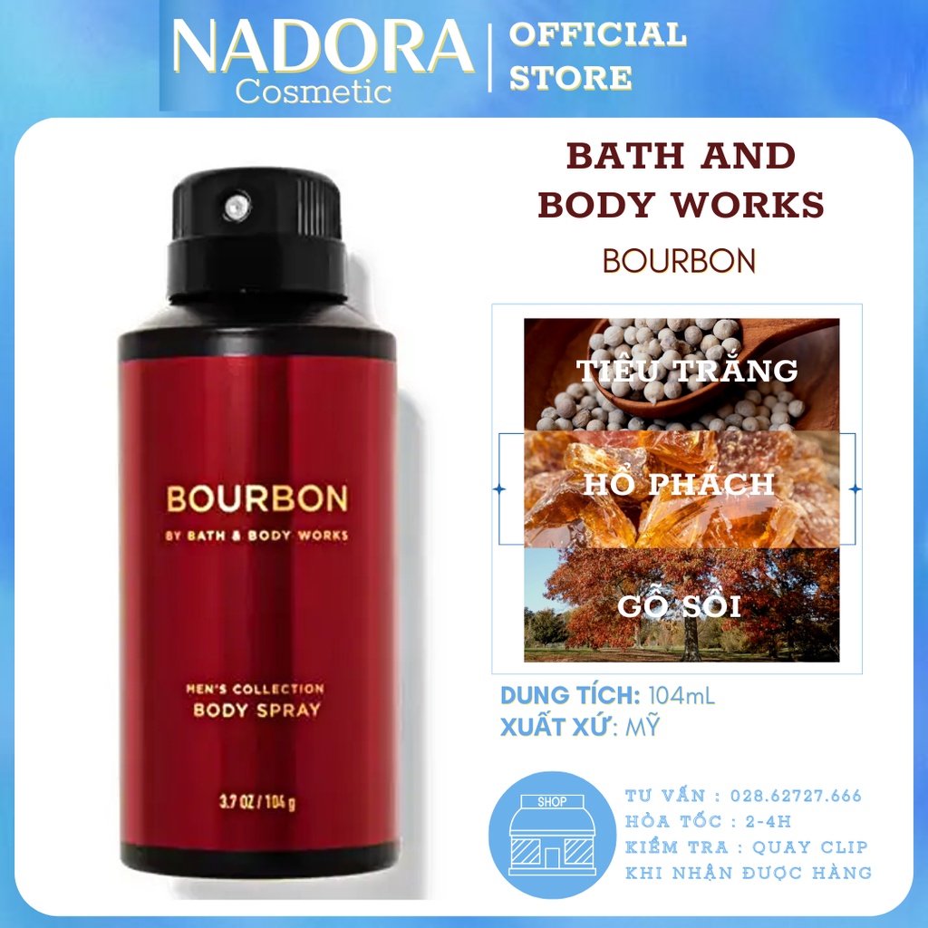 Xịt thơm Nam Bourbon - BATH AND BODY WORKS Deodorizing Body Spray