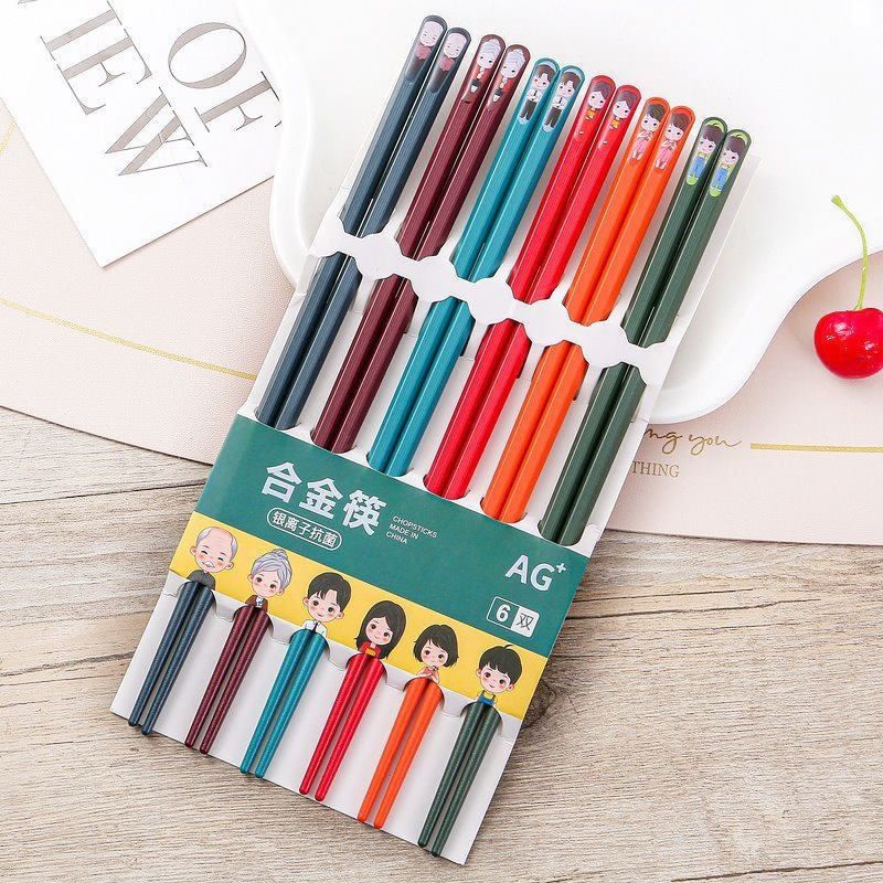 Set 10 đũa hợp kim chống mốc, chống trơn trượt, đũa gia đình hoạt hình