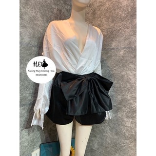 [242] Sét áo sơ mi lụa cổ V mix quần tacta siêu đẹp (kèm ảnh thật)
