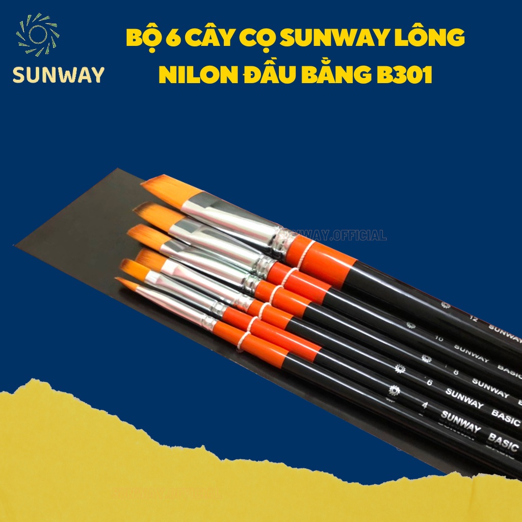 Bộ cọ vẽ lông nilon Sunway B301- Bộ 6 cây dùng vẽ acrylic, sơn dàu, màu gouache