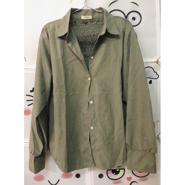 Sơ mi set 2 món, màu xanh rêu Freesize. Siêu xinh
