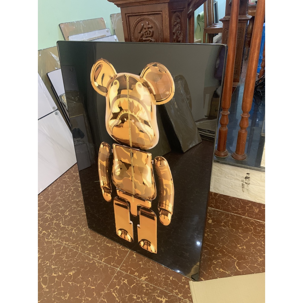 Tranh treo tường Gấu Bearbrick tráng gương cao cấp trang trí, decor phòng ngủ, quà tặng sang trọng