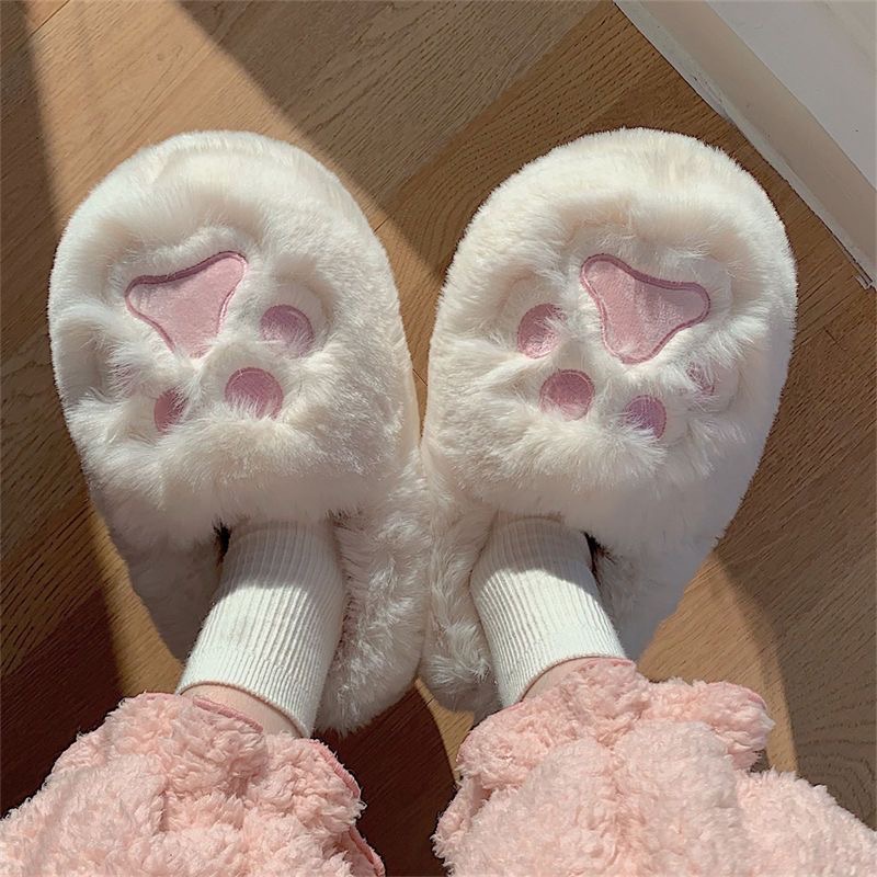 Babyfair Cat Paw Sang Trọng Dép Đáng Yêu Ấm Áp Mềm Mại Thoải Mái Nữ Lông Đi Trong Nhà