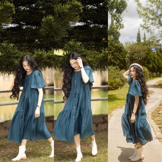 Đầm babydoll tơ tiểu thư style Hàn 2 lớp D350