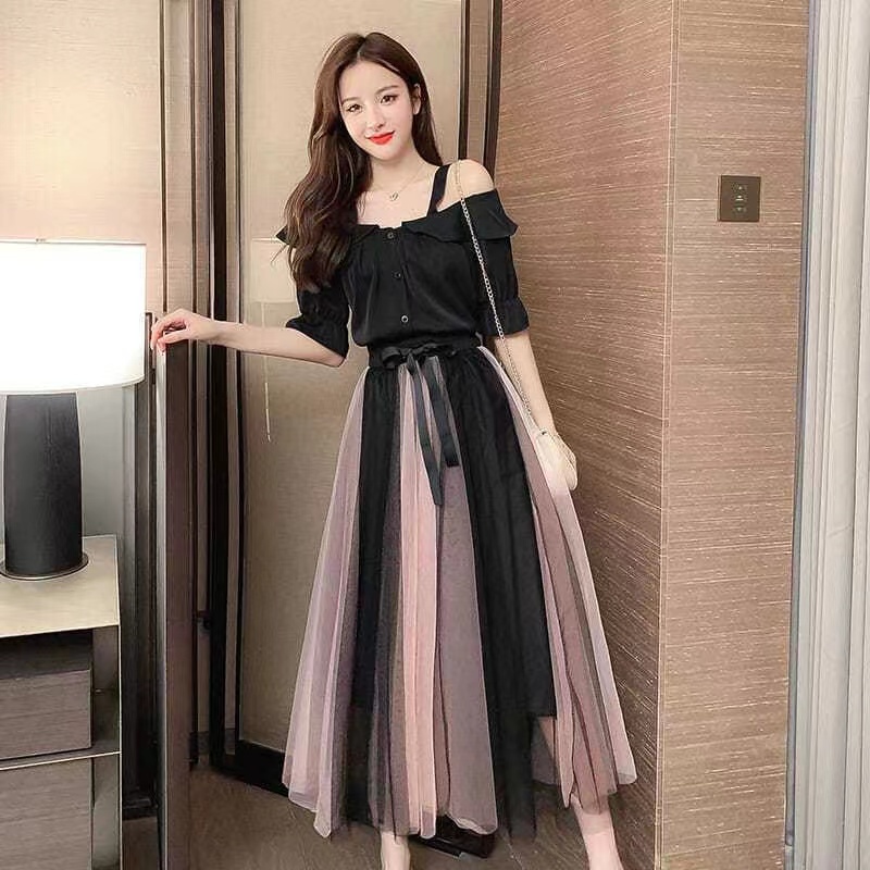 Set Áo / Đầm Hai Mảnh Dáng Ôm Phong Cách Hàn Quốc Thời Trang Xuân Hè Dành Cho Nữ Plus Size