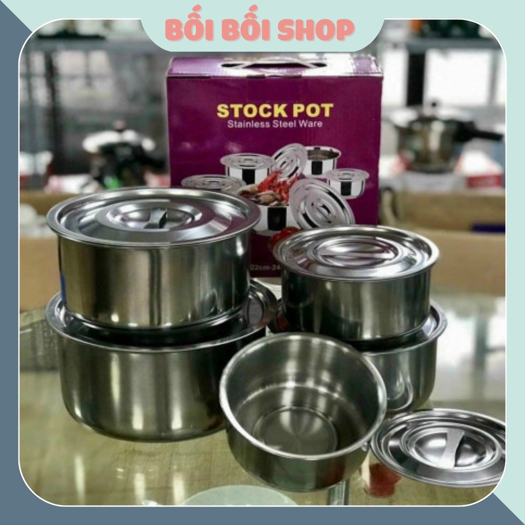 Bộ Thau Inox 5 Món My Home Có Nắp Đậy, Có Thể Xếp Chồng Lên Nhau Tiết Kiệm Diện Tích Không Gian Bếp