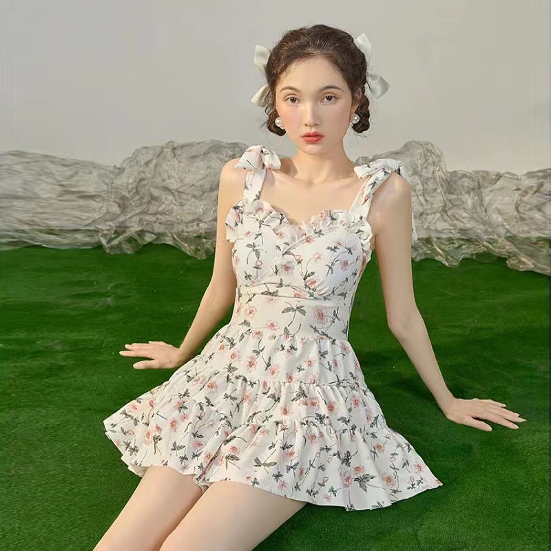 Bộ đồ bơi nữ liền mảnh váy monokini váy thun gân hoa đẹp