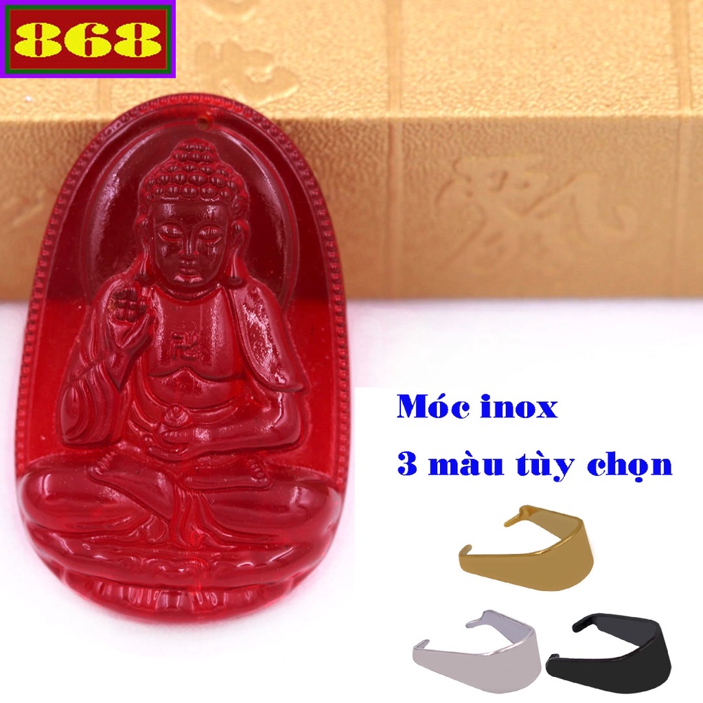 Mặt Phật hộ mệnh tuổi Tuất, Hợi - Mặt dây chuyền Phật A di đà Pha Lê Đỏ kèm dây đeo - Size phù hợp cho nam và nữ