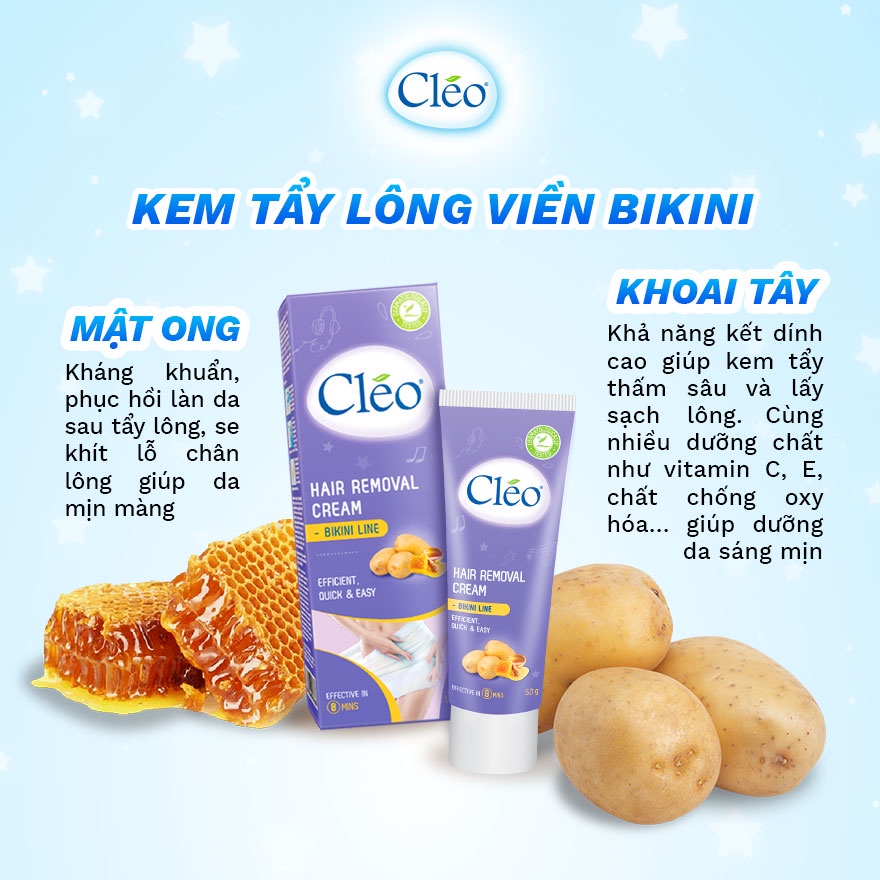 Bộ tẩy lông toàn thân Cléo 190g cho da nhạy cảm an toàn, hiệu quả, kem tẩy lông nách, chân tay và bikini