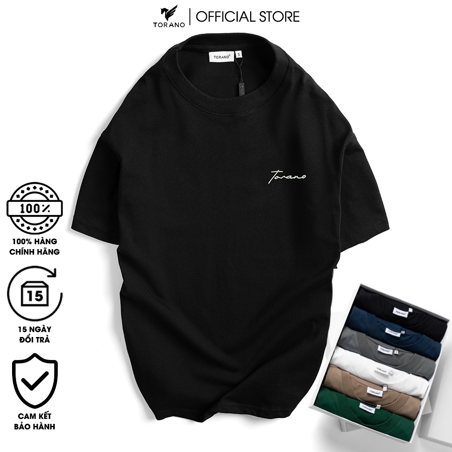 Áo thun nam cổ tròn TORANO basic trơn logo ngực SIGNATURE vải Cotton co giãn 4 chiều, thấm hút tốt TS907 (tặng túi giấy)