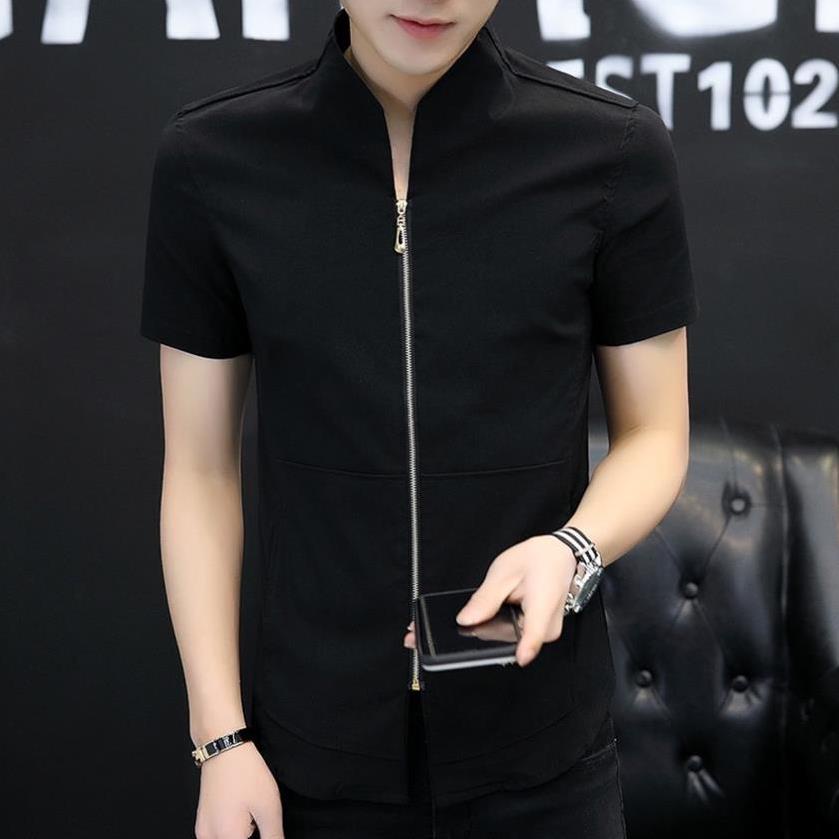 h Áo sơ mi nam, Áo sơ mi cộc tay Cổ tàu phối khóa,Thiết kế độc đáo,  Mã N19 . | BigBuy360 - bigbuy360.vn