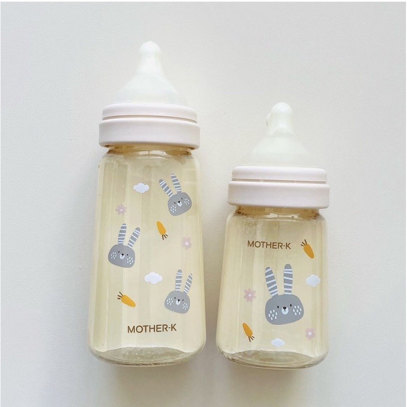 (MẪU MỚI) Bình sữa Mother-K PPSU Hàn Quốc họa tiết THỎ be / FOREST xanh 2023 180ml/ 280ml thương hiệu MotherK