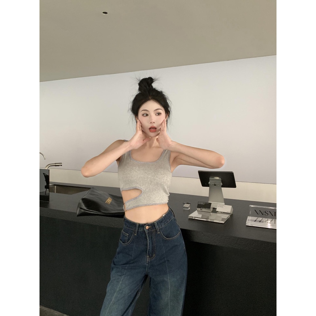 ZHELIHANGFEI Áo Croptop Hai Dây Lưng Cao Kiểu Dáng Ngọt Ngào Quyến Rũ