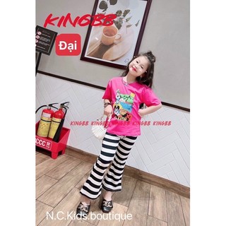 Xả Set áo hoạt hình + quần kẻ loe cho bé gái