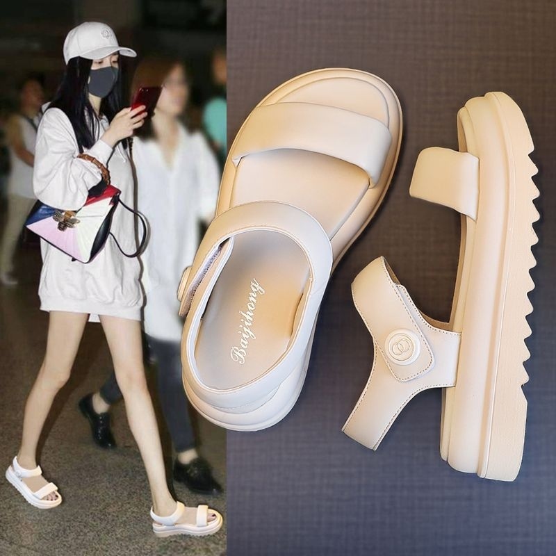 Sandal 2 quai ngang dép xăng đan nữ OO đế cao da mềm(HOT 2023)