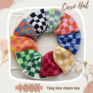 Mũ bucket họa tiết sọc caro chất liệu bằng len handmade-checkkered bucket hat