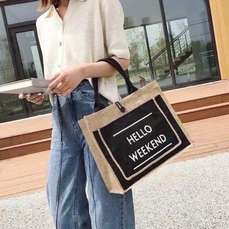 Túi cói merci đi biển phong cách Hàn Quốc sang chành, siêu xinh, nâng tầm quý phái