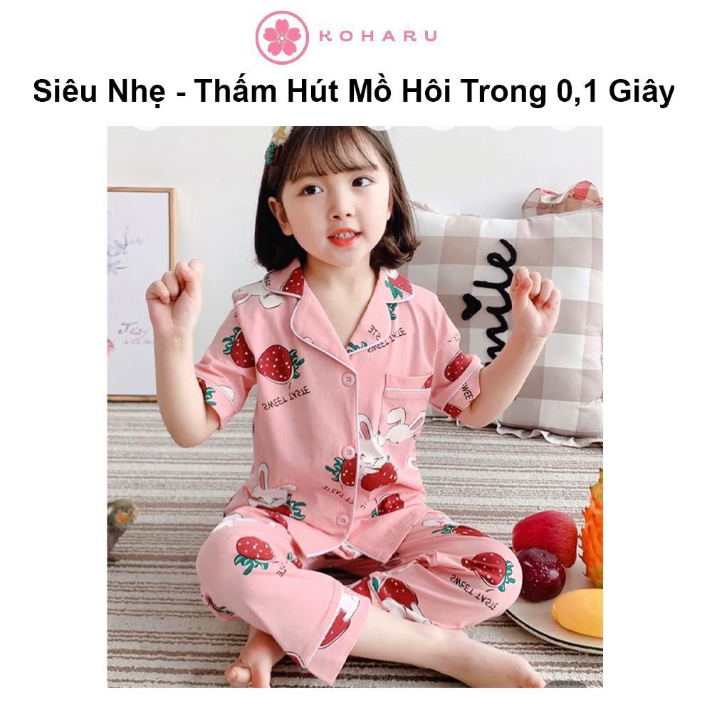 Áo cộc quần dài 9-47kg Cotton Đũi Nhật pijama Dâu tây hồng trắng CN05 trẻ em đồ ngủ| bộ đi chơi bé trai gái