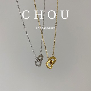 Dây chuyền, vòng cổ trái tim đôi đính đá | chou accessories |