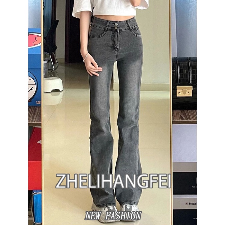 ZHELIHANGFEI Quần Jean Lưng Cao Ống Suông Cá Tính Theo Phong Cách Hàn Quốc