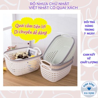  Giỏ nhựa đựng đồ đa năng Rổ nhựa chữ nhật giả đan mây Việt Nhật có quai xách 