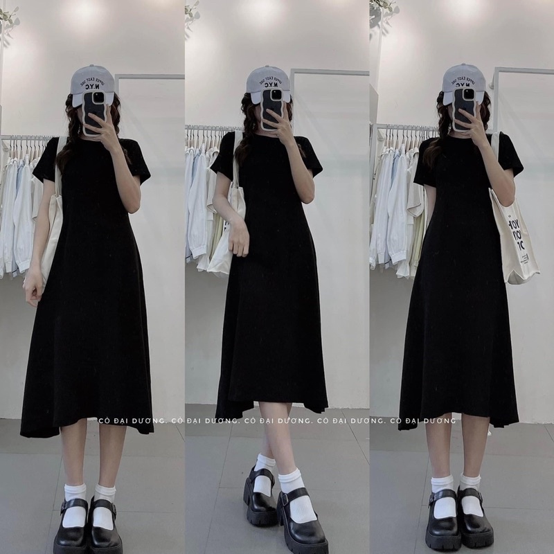 Váy thun cộc tay dáng xoè basic