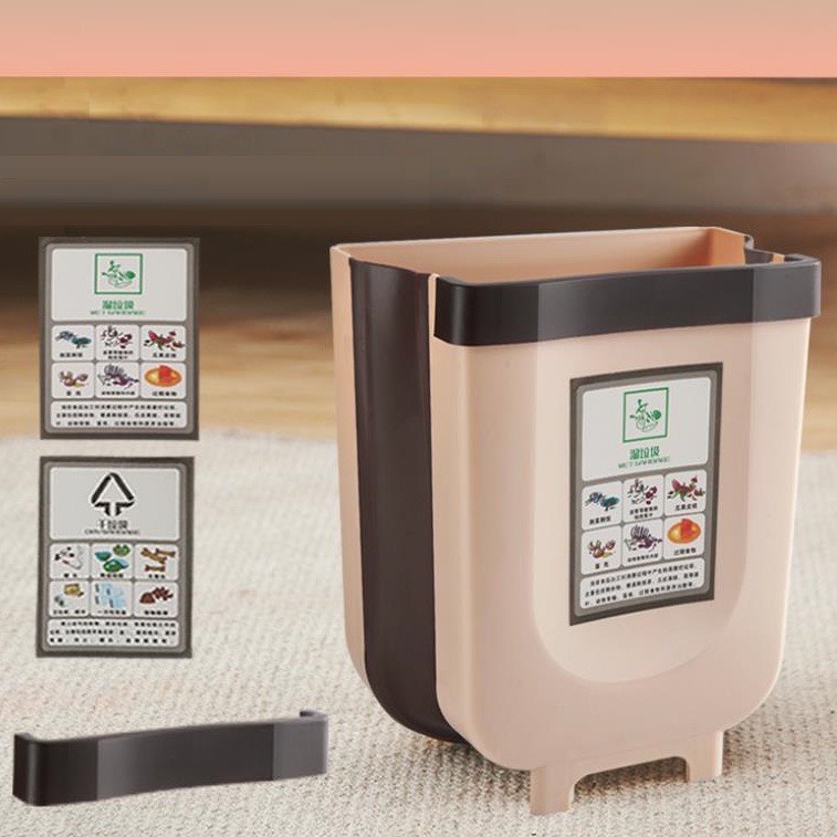 Thùng rác gấp gọn thông minh có ngăn để túi đựng rác tiện lợi, dùng để treo tủ bếp ngăn kéo bàn làm việc