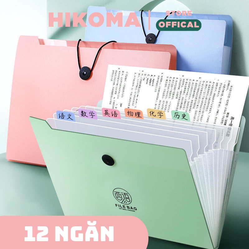 Túi đựng tài liệu Hikoma nhiều ngăn a4 kẹp file tài liệu khóa dây 12 ngăn văn phòng phẩm