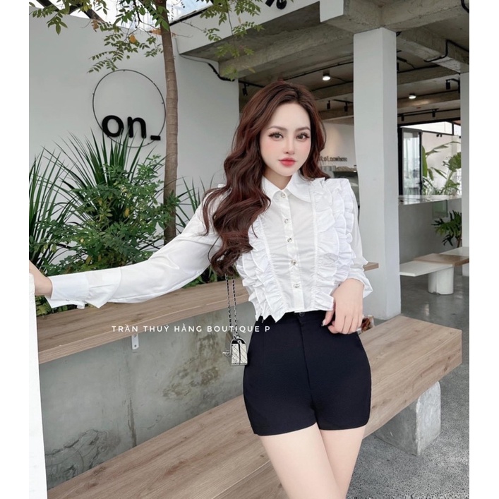 Sơ mi croptop chất vải thô trắng