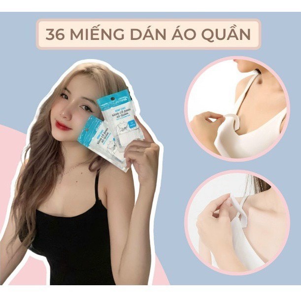 M198. Túi 36 miếng dán áo chống hở, băng dính cố định quần áo siêu hot (có sẵn - miễn ship)