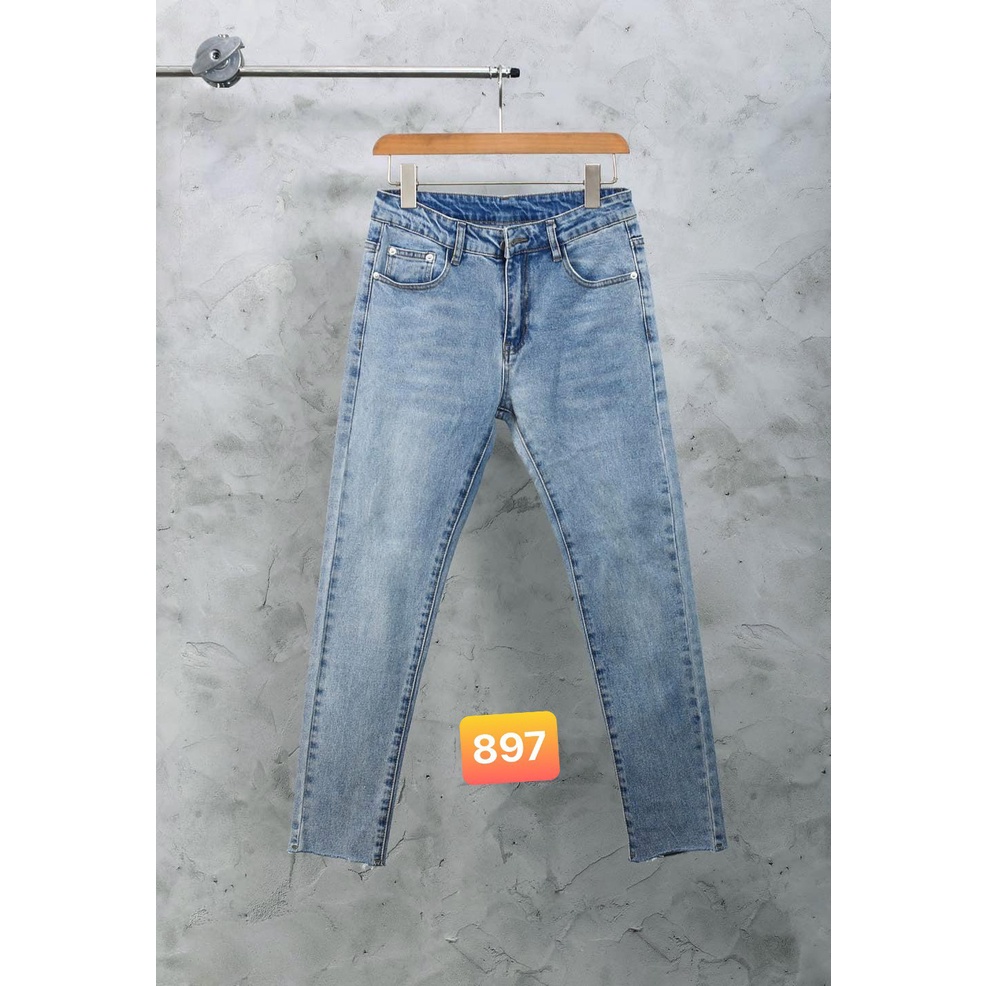 Quần Jean Nam Lb, Màu Đen Trơn Lai Tua , Phom Skinny, Chiều Dài Quần 92cm