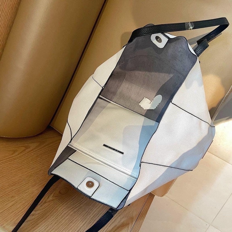 TNS - Túi tote da thật big size  Steven Maden shopper bag- -trắng đen sang chảnh