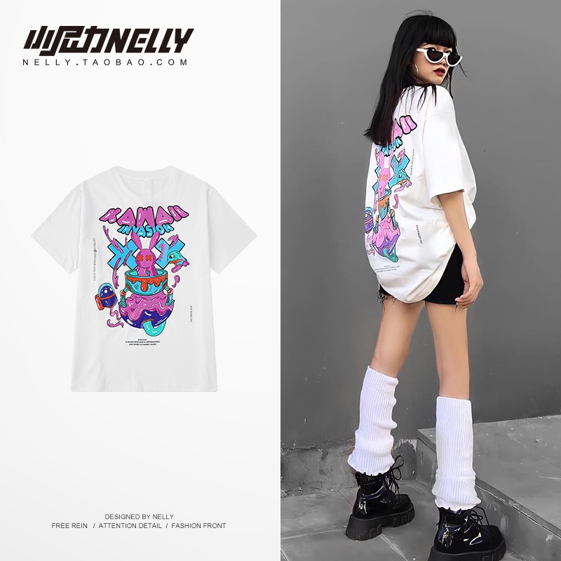 NELLY Áo Thun Tay Ngắn Dáng Rộng Cotton 100% Thời Trang Unisex Cho Nam Và Nữ 5862