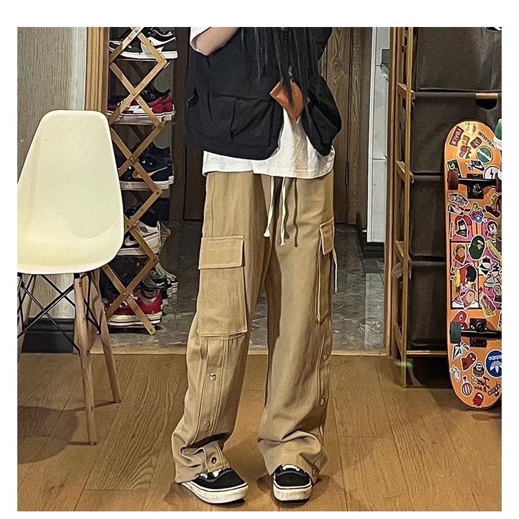 Quần túi hộp nam Nhiều Túi Màu Trơn cargo pants Phong Cách Hàn Quốc quần ống rộng Nam Nữ | BigBuy360 - bigbuy360.vn